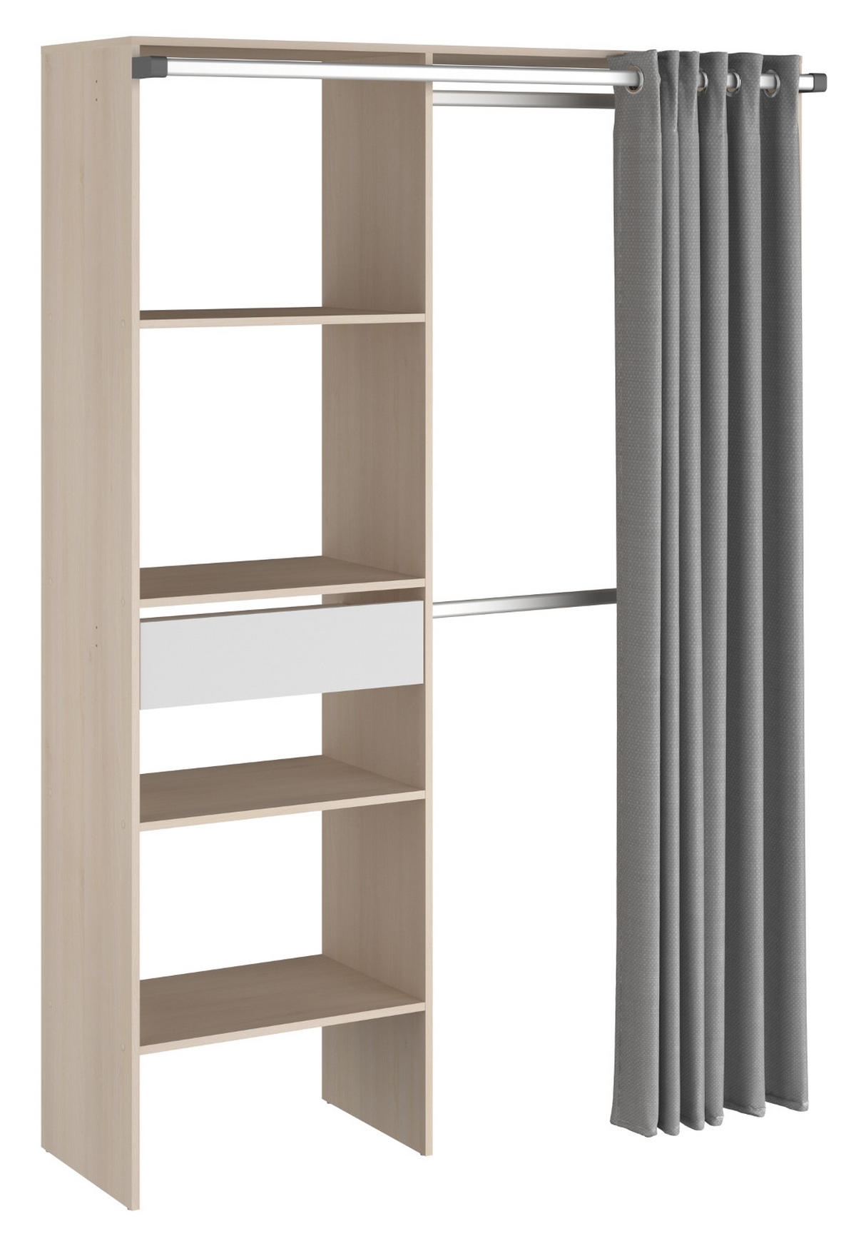 KLEIDERSCHRANK Akazie, grau, Mehrzweckschrank 143 cm mit Vorhang - Akaziefarben/Grau, Holzwerkstoff/Metall (143/182/48cm) - Parisot Meuble