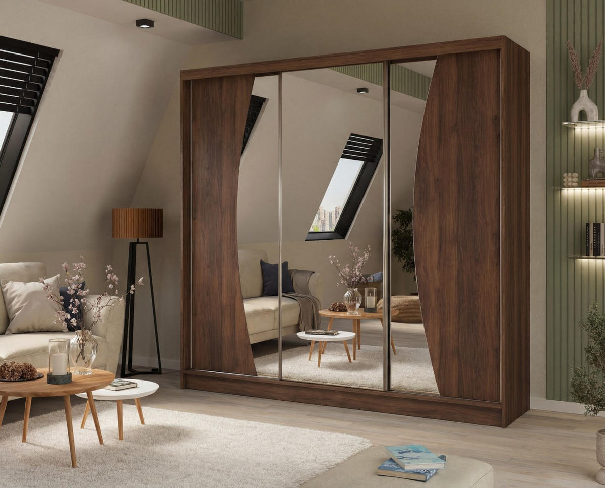 SCHWEBETÜRENSCHRANK Vex 240 cm mit Spiegel, 3-türig, dunkelbraun - Dunkelbraun, Kunststoff (240/216/61cm) - Margaret Hadas24