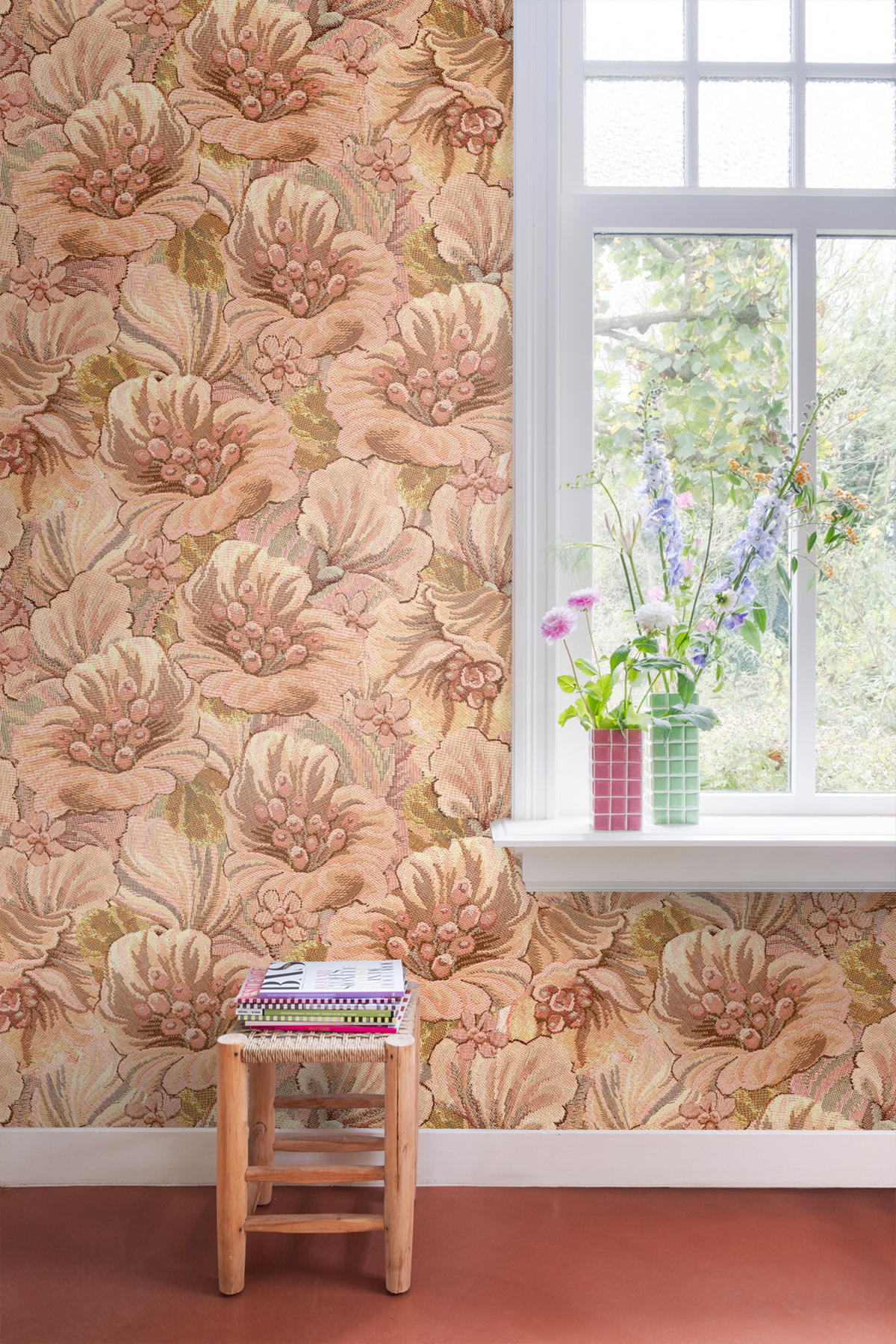 FOTOTAPETE gesticktes Blumenmuster 2.5 x 2.79 m - Braun, Papier (250/279cm) - ESTAhome