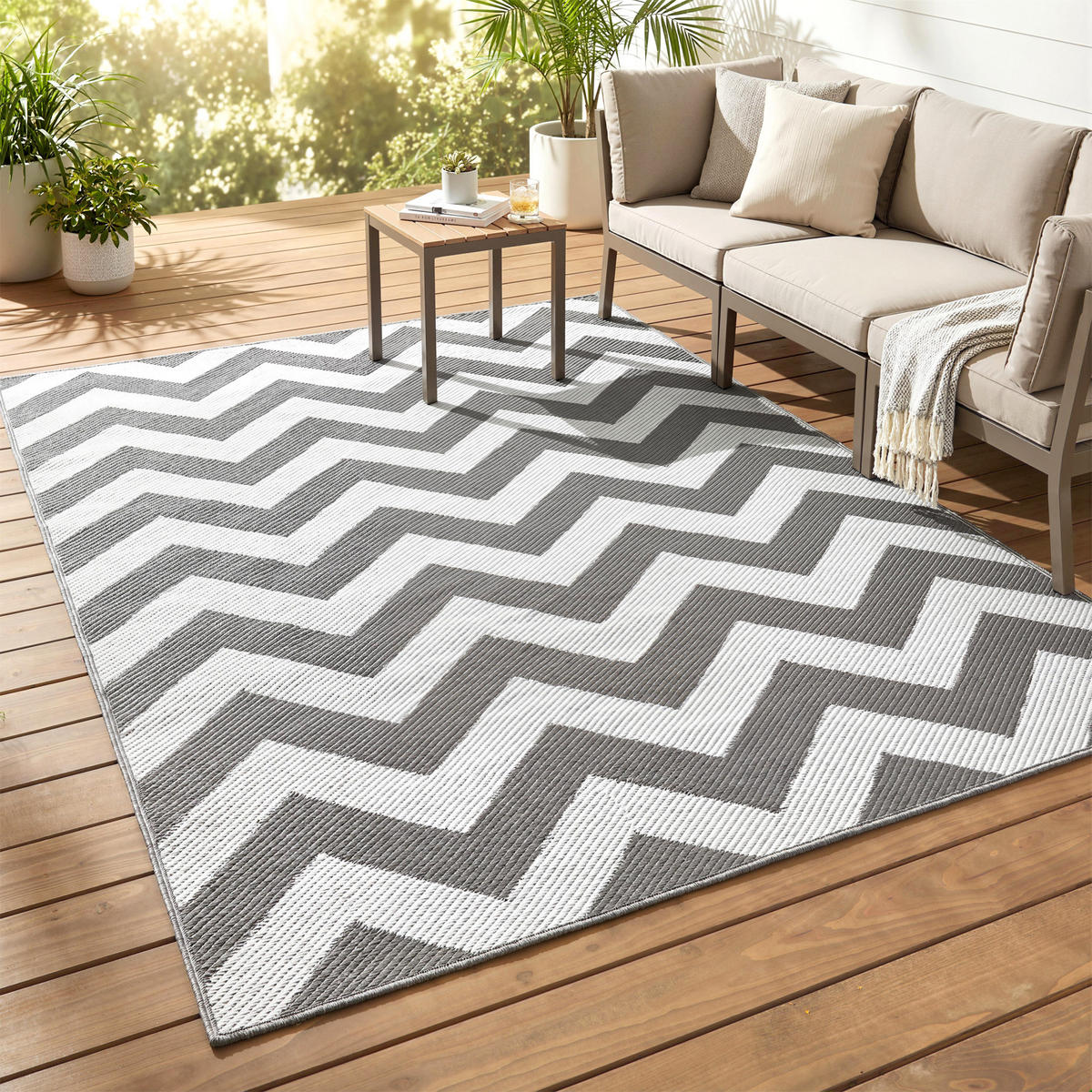 OUTDOORTEPPICH, 310g/m² PP, Hellgrau+Weiß - Hellgrau, Kunststoff (182/121cm) - Outsunny