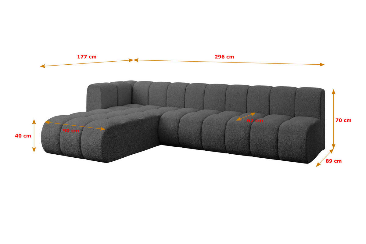 ECKSOFA modulares Sofa Darnel-L2 - 296x177x70 cm Grau - Grau, Holzwerkstoff/Textil (296/177cm) - ALTDECOR