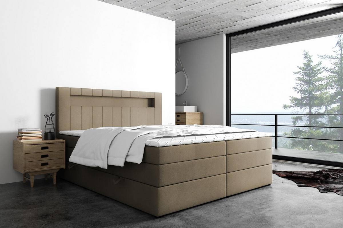 BOXSPRINGBETT Gold 5 King LED 120x200 cm Beige Velvet H3 - Beige, Holz (120/200cm) - Labett
