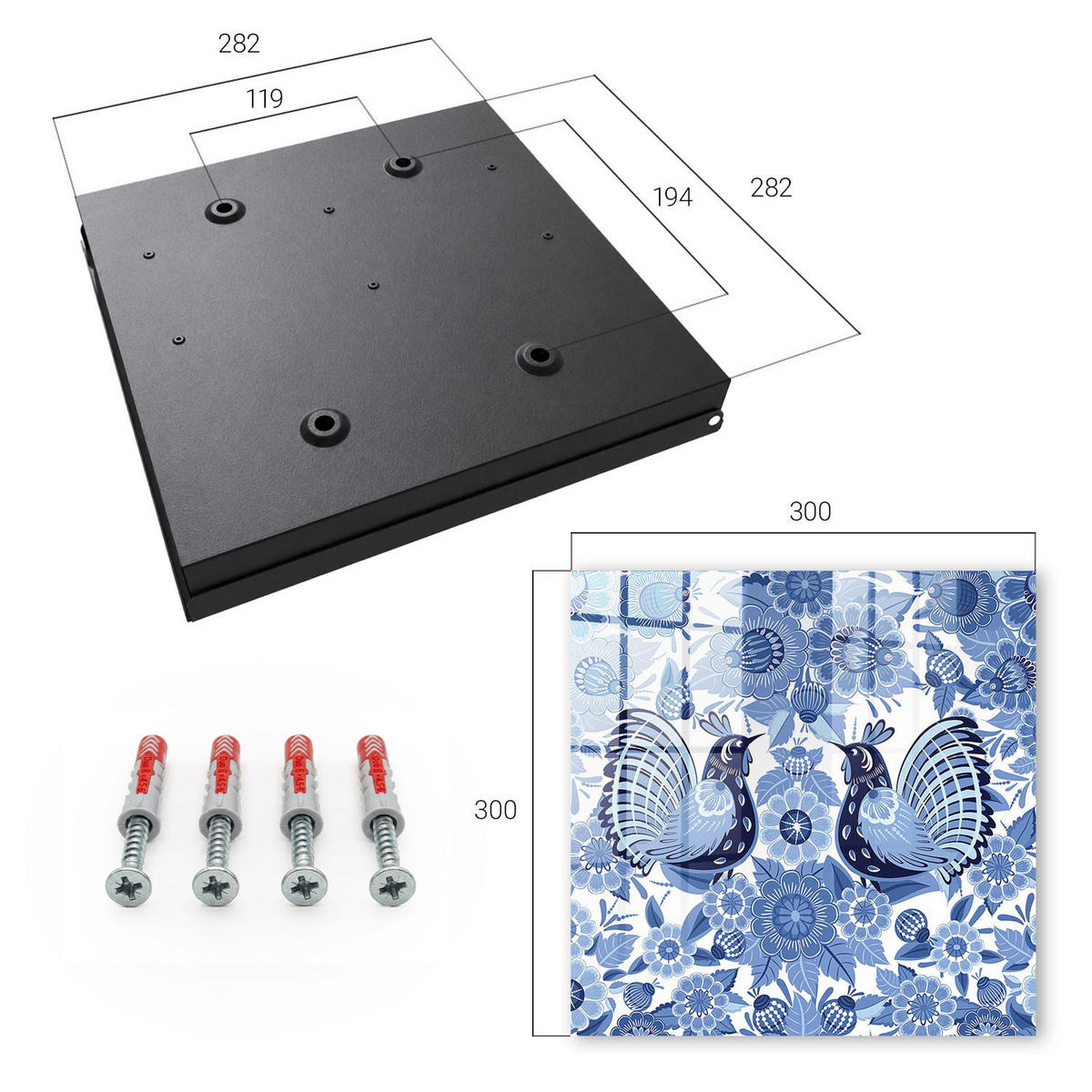 SCHLÜSSELBOX Schwarz 30x30 cm- Türöffnung nach rechts - Volksvögel - Blau, Metall (30/30/5cm) - TULUP