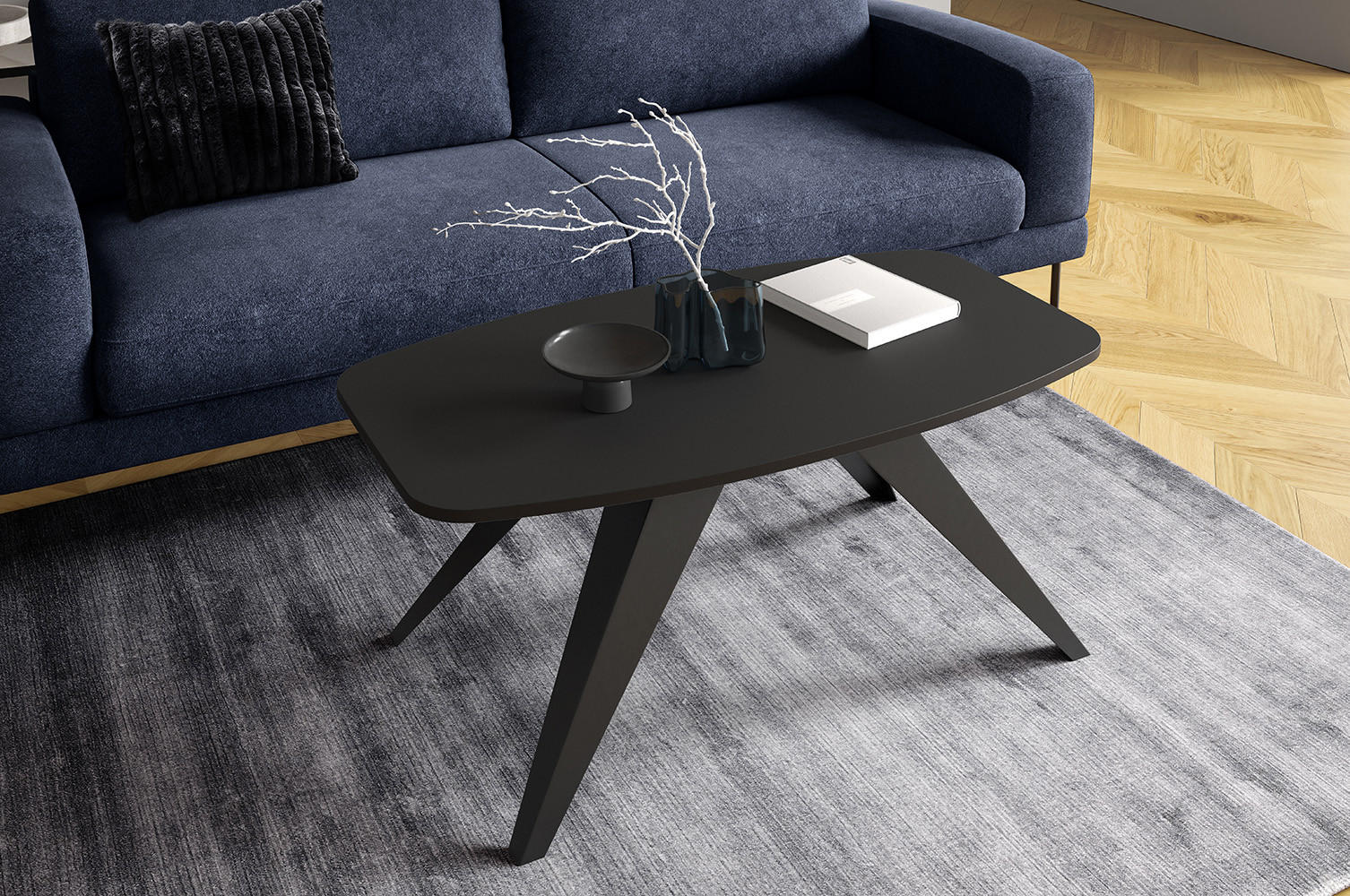 COUCHTISCH Luna Schwarz Molet / Schwarz 120 / 60 / 48cm - Schwarz, Holz/Holzwerkstoff (60/120/48cm) - Feldmann-Wohnen