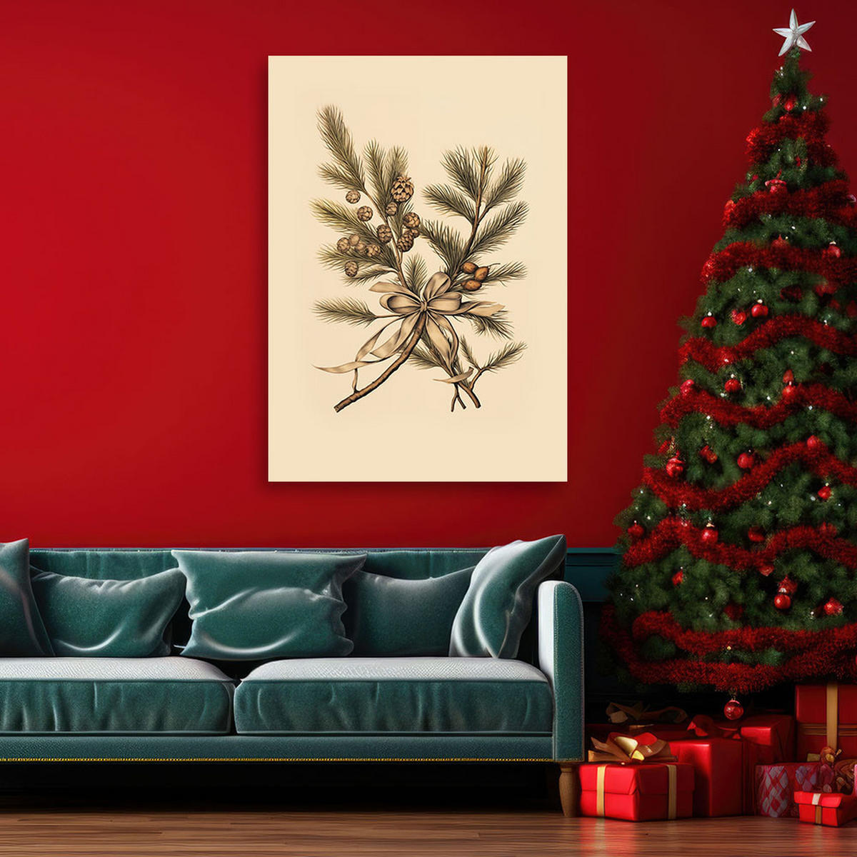 WANDBILD weihnachtszweige - Beige, Textil (40/60cm) - Feeby