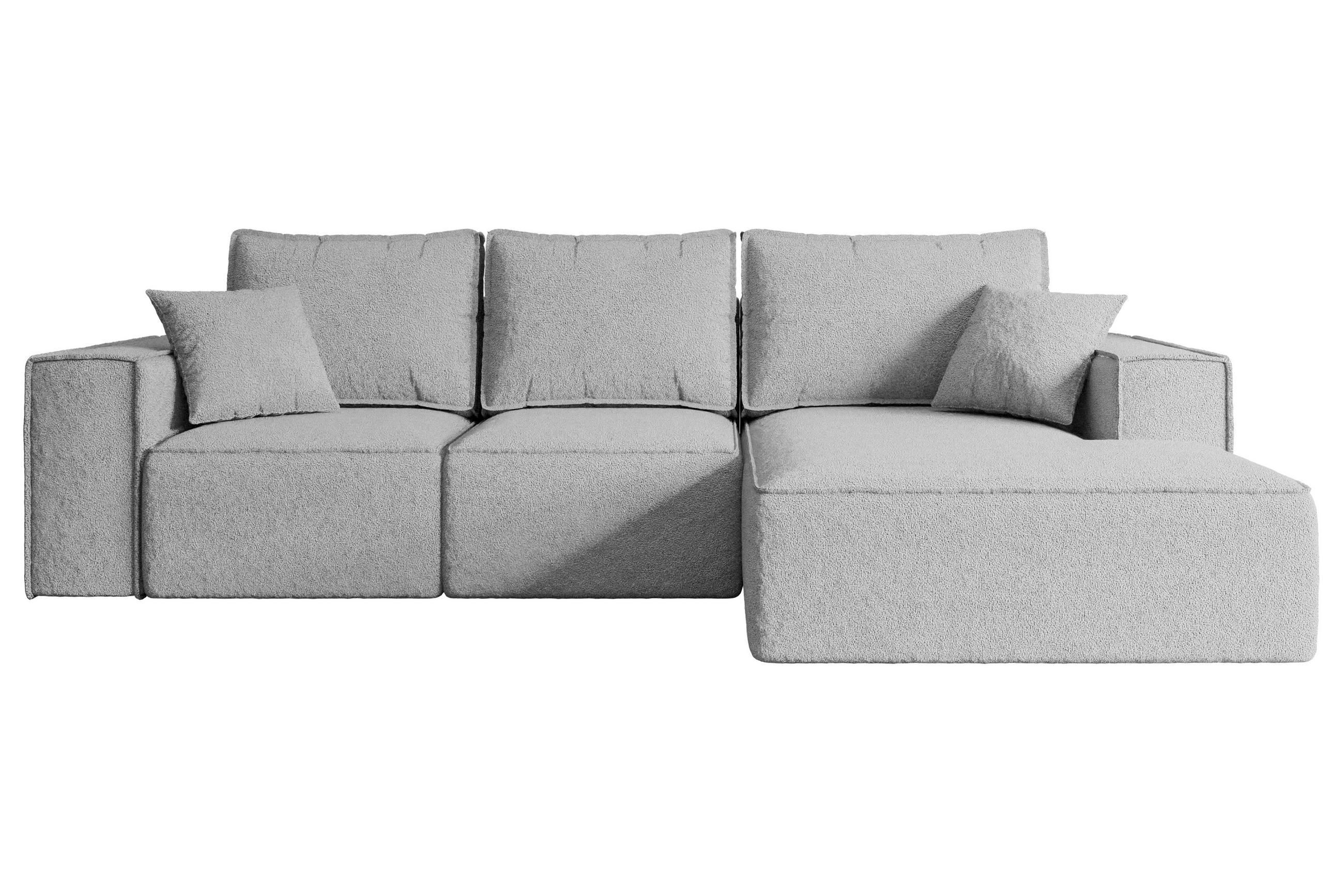 ECKSOFA mit Schlaffunktion und Bettkasten SERRA-L-S - 266x161x87 cm Hellgrau Bouclé - Hellgrau/Schwarz, Holzwerkstoff/Kunststoff (266/161cm) - ALTDECOR