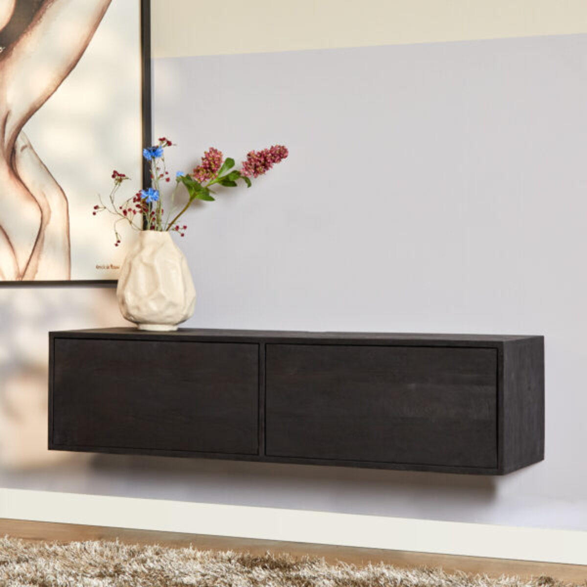 LOWBOARD Quantum Mangoholz 120 cm / 35 cm Schwarz - Schwarz, Holz (120/30/35cm) - Villa Möbel