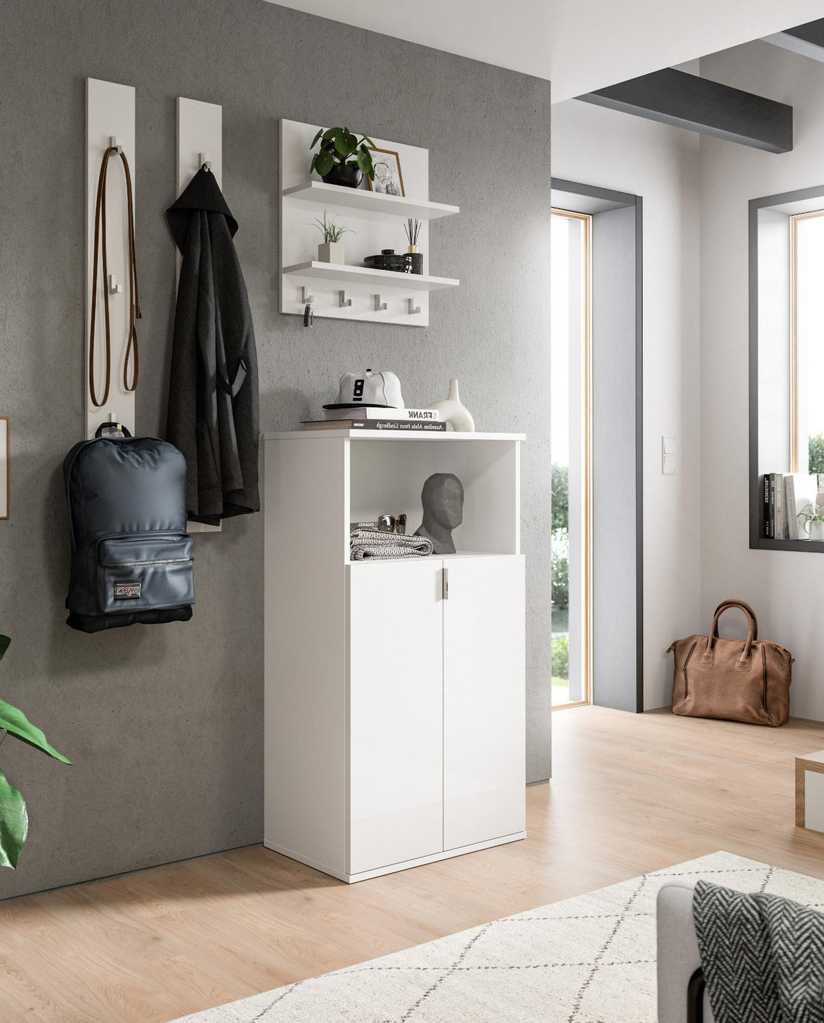 GARDEROBE Set 4-teilig weiß Hochglanz 117 cm, moderne Flurgarderobe - Chromfarben/Weiß Hochglanz, Glas/Holzwerkstoff (117/193/37cm) - Inn.Furn