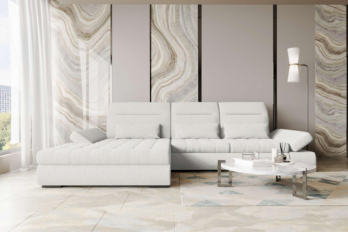 ECKSOFA Toscana Plus Strukturstoff inkl. Schlaffunktion - Creme, Textil (179/300cm) - 99rooms