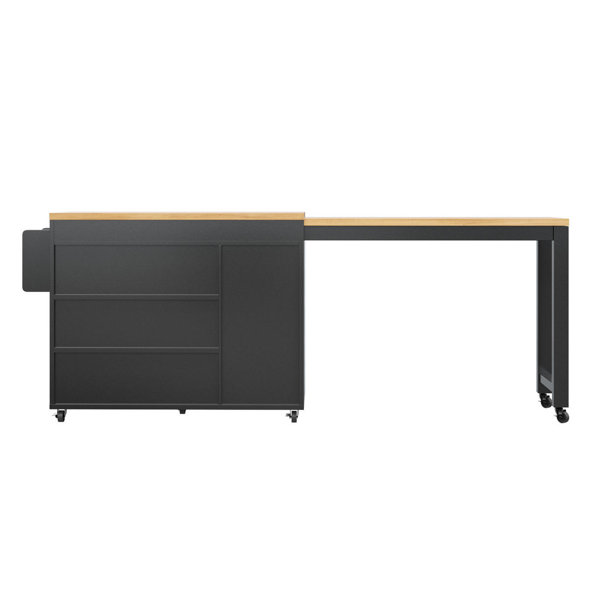 KÜCHENINSEL DE-38369 116/179 cm ausziehbar mit 3 Schubladen und Rollen Weiß - Schwarz, Holzwerkstoff (116/89/45cm) - ComfortXL