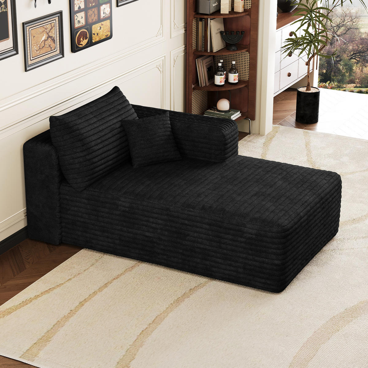 RÉCAMIERE DE-34736 linke Chaiselongue mit Corduroy Schwarz - Schwarz, Textil (90/58/151cm) - ComfortXL