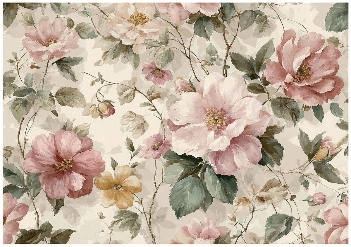FOTOTAPETE Blumen Vintage Beige 350x250 cm - Multicolor, Papier (350/250cm) - Wallarena