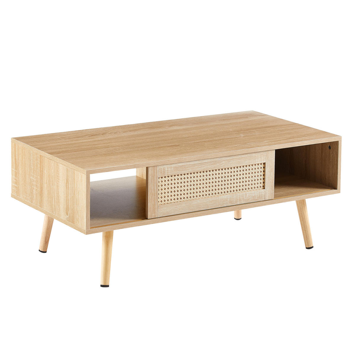 COUCHTISCH 105/55/40 cm mit Schiebetür, Rattan-Geflecht und Stauraum, Naturfarben - Braun, Holzwerkstoff (105/55/40cm) - Redom
