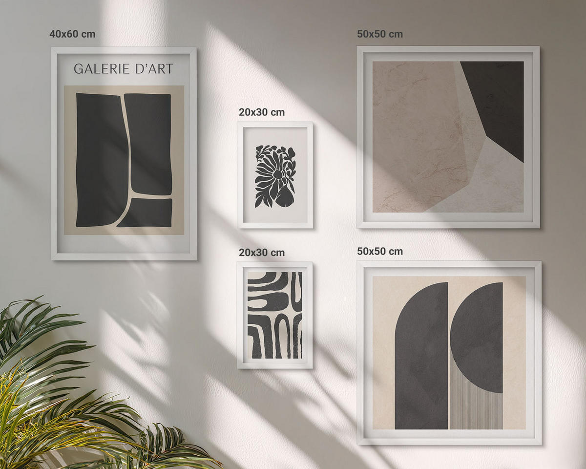 BILDER SET 5er Set - 50x50 cm & 20x30 cm & 40x60 cm Weißer Rahmen - Abstrakte minimalistische Poster - Weiß, Kunststoff (40/60cm) - TULUP