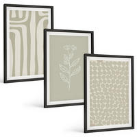BILDER SET 3er Set - 40x60 cm Schwarzer Rahmen - Geometrische Pflanzenmuster - Schwarz, Kunststoff (40/60cm) - TULUP