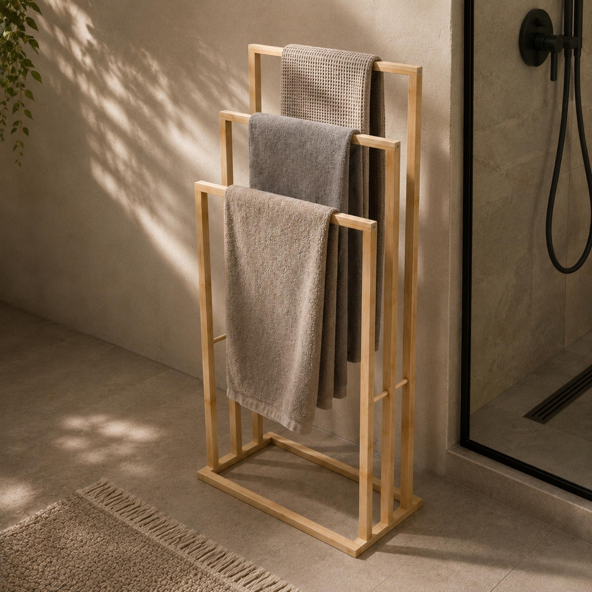 HANDTUCHSTÄNDER 40/24,5/80 cm - Beige, Naturmaterialen (24.5/80/40cm) - NUXIO