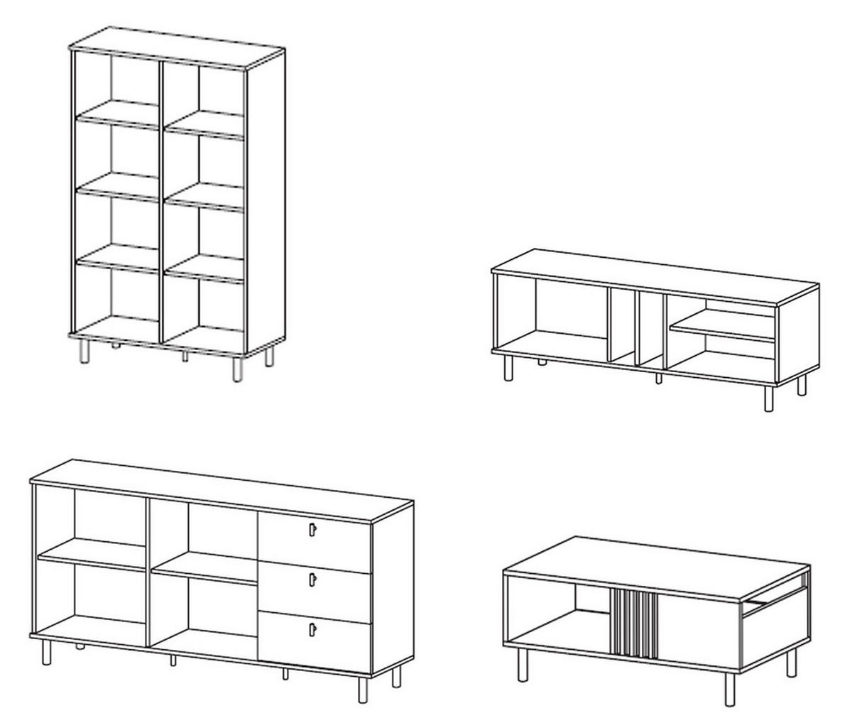 WOHNZIMMER-SET Madis sand grange eiche / anthrazit 4-teilig - Braun, Holz/Holzwerkstoff (393.3/148.8/40cm) - Feldmann-Wohnen