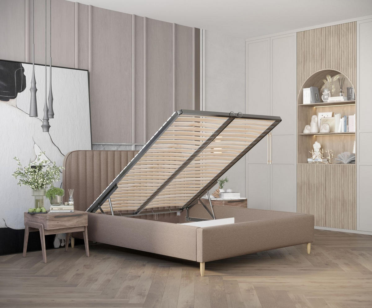 POLSTERBETT Noto Dunkelbeige 120/200 cm im Webstoff - Beige/Naturfarben, Holz/Holzwerkstoff (120/200cm) - Maison de Reve