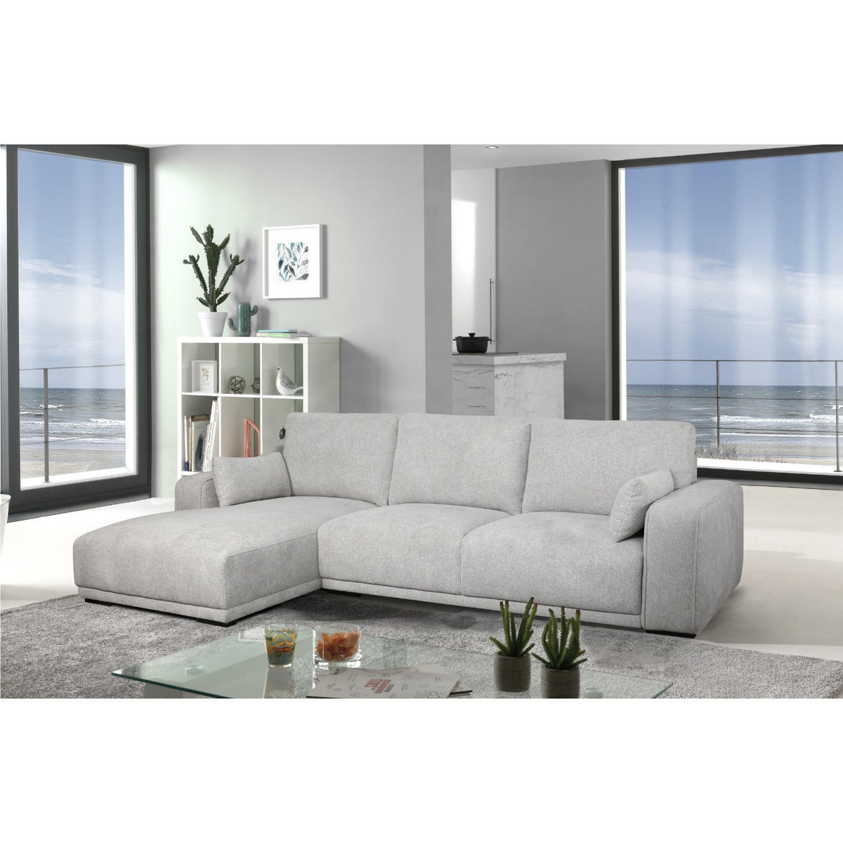 ECKSOFA Webstoff Grau - Schwarz/Grau, Holz/Textil (105/305cm) - Furnhouse