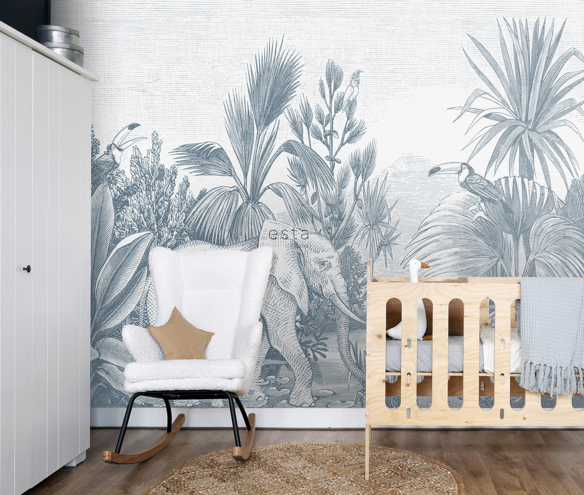 FOTOTAPETE Dschungelmuster 300 x 279 cm - Blau, Papier (300/279cm) - ESTAhome