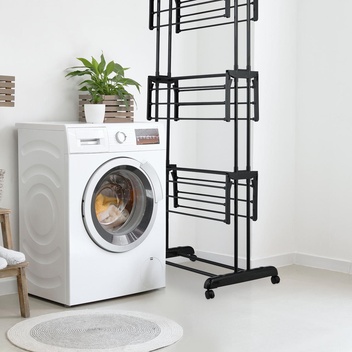 SUŠIAK na prádlo - čierna, kov/plast (126/179/63.5cm) - Relaxdays