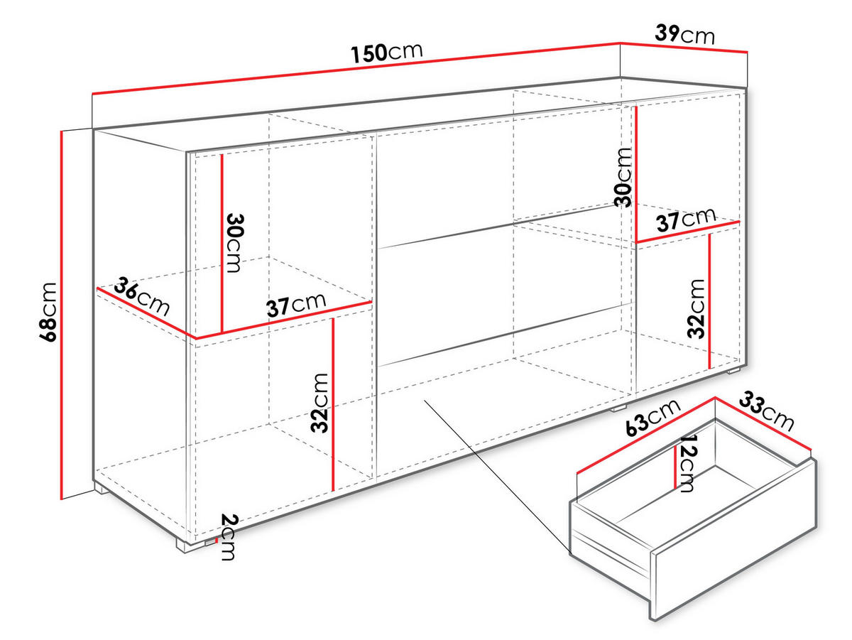 SIDEBOARD Berlin 150 - Eiche Wotan/Alufarben, Holzwerkstoff/Kunststoff (150/68/39cm) - MIRJAN24
