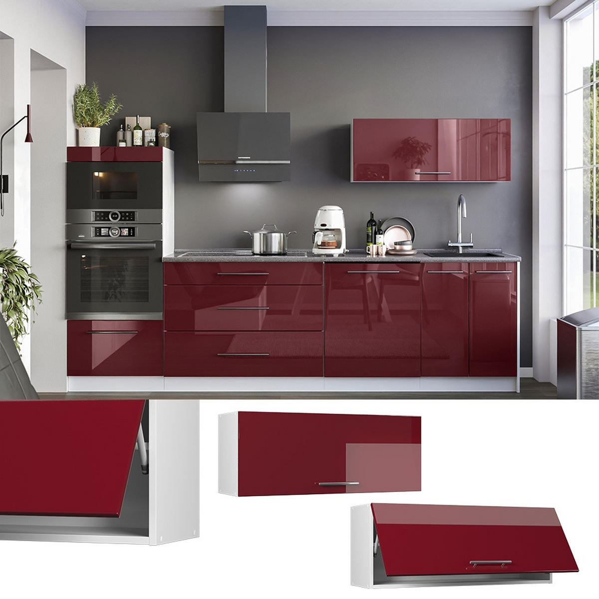 HÄNGESCHRANK Fame-Line, Bordeaux Hochglanz/Weiß, 100 cm - Bordeaux/Weiß, Holzwerkstoff (100/40/34.1cm) - Vicco