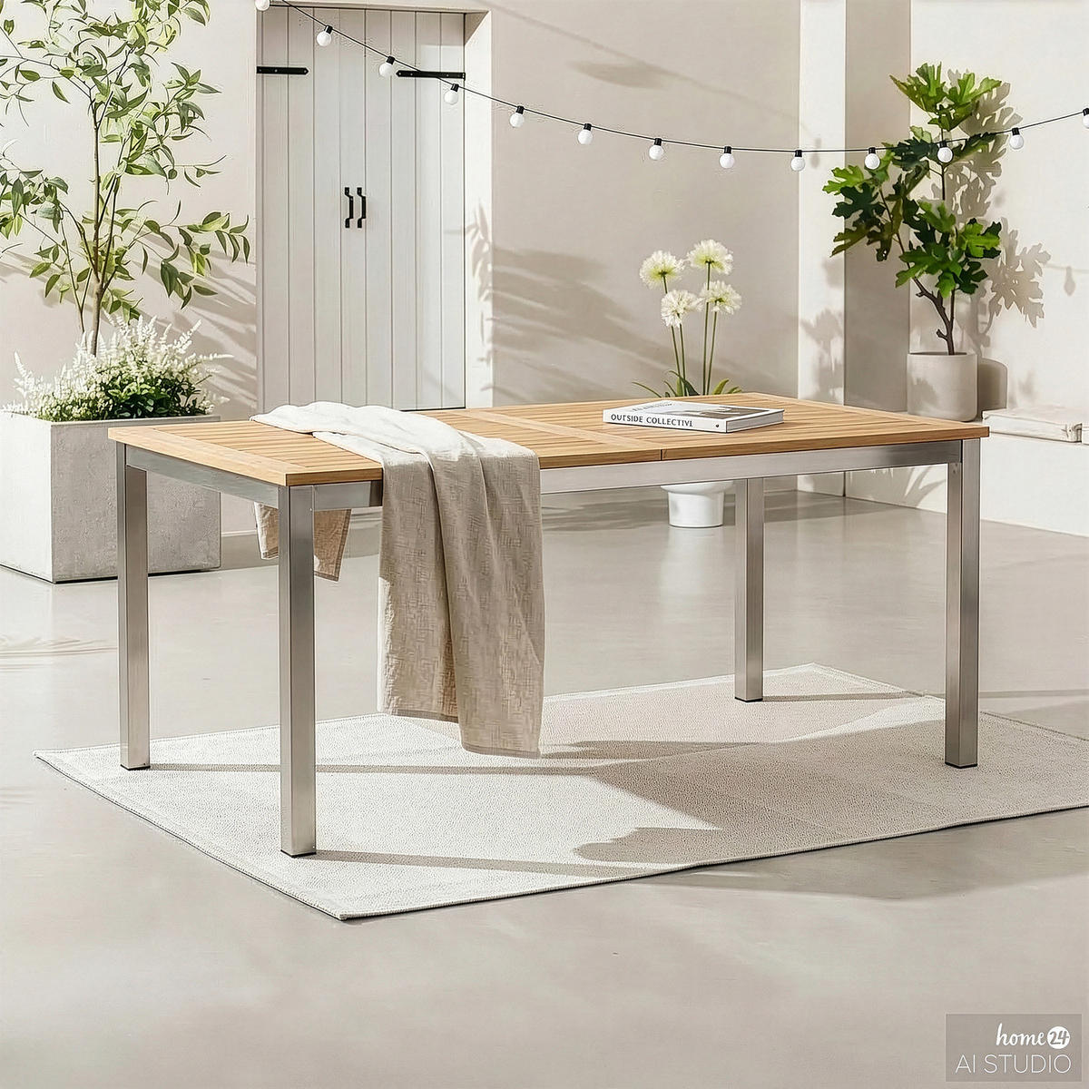 GARTENTISCH - Teak massiv / Edelstahl - Ausziehfunktion - Silberfarben/Braun, Holz/Metall (90/150/75cm) - home24