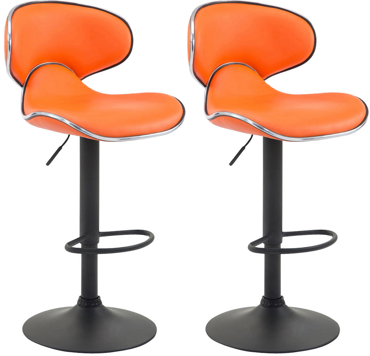 BARHOCKER 2er Set Las-Mallorcas Kunstleder schwarz orange - Schwarz/Orange, Kunststoff/Metall (46/108/49cm) - TPFLiving