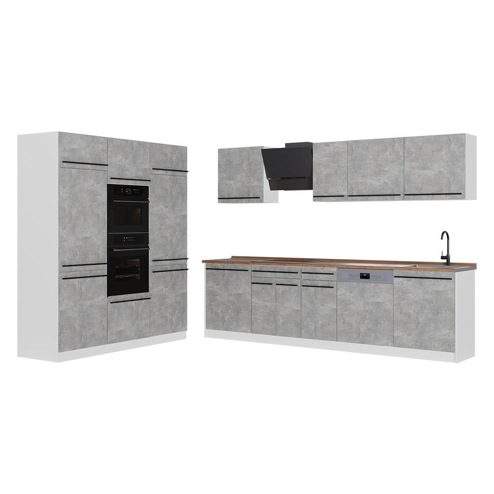 KUHINJA R-Line, Beton/Bela, 180 cm pracovní deska Zlatý mocný dub - siva/bela, leseni material (180/206.8/60cm) - Vicco