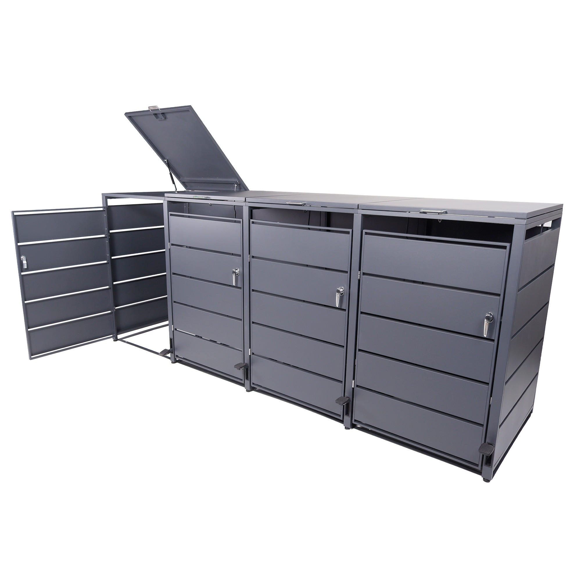 MÜLLTONNENBOX 4er mit Pedal - Anthrazit, Metall (286/116/80cm) - Albatros