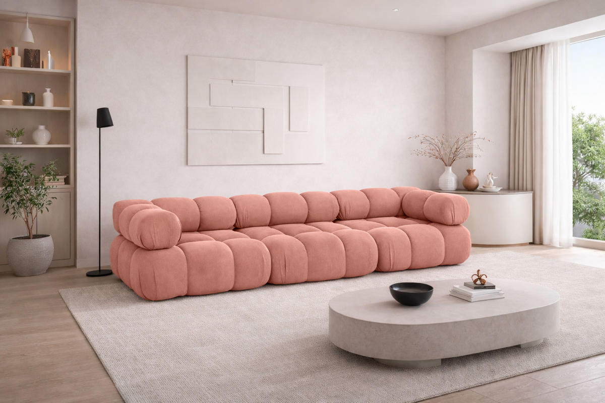COUCH, 3-Sitzer Modular, Veloursstoff Salvador, Rosa, Selia - Rosa, Holz (285/70/95cm) - Kaiser Möbel