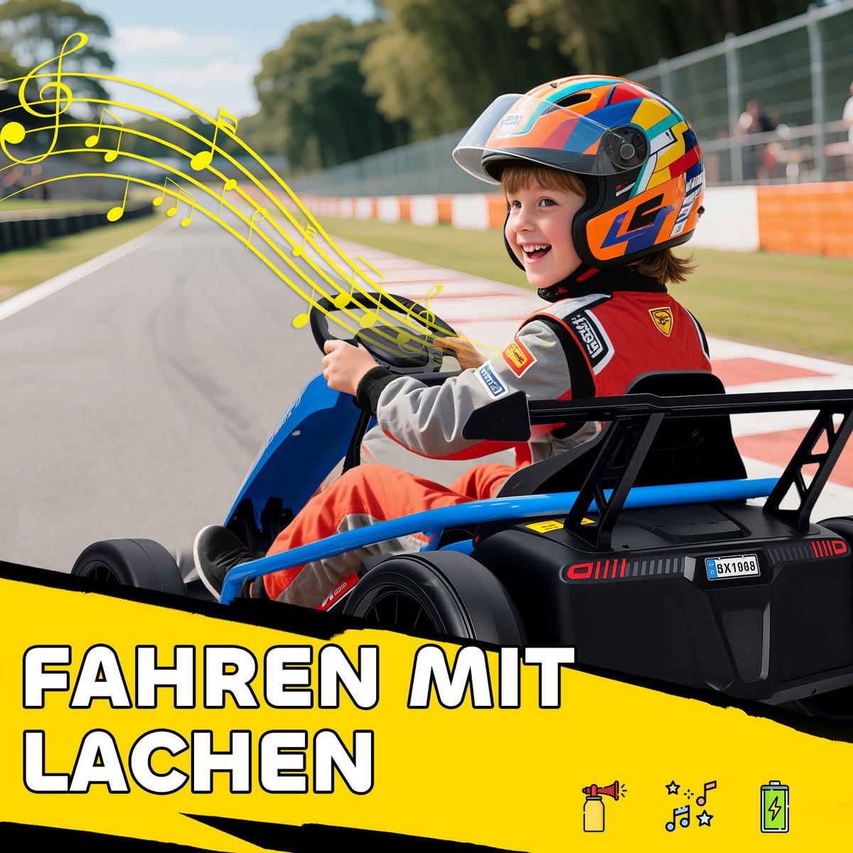 KINDER-ELEKTRO-GOKART 24 V 6-13km/h Musik und Hupe - Blau, Kunststoff (119/77/54cm) - AIYAPLAY