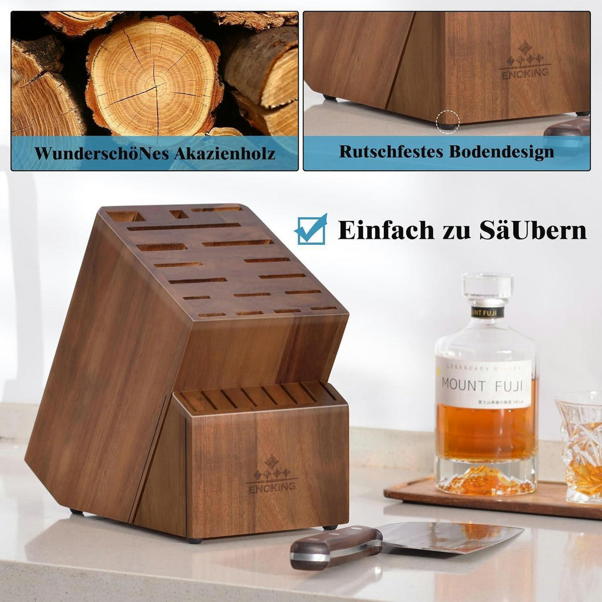 MESSERBLOCK aus Akazienholz für Küchenmesser und Geflügelschere - Braun, Holz (27.2/25.2/15cm)