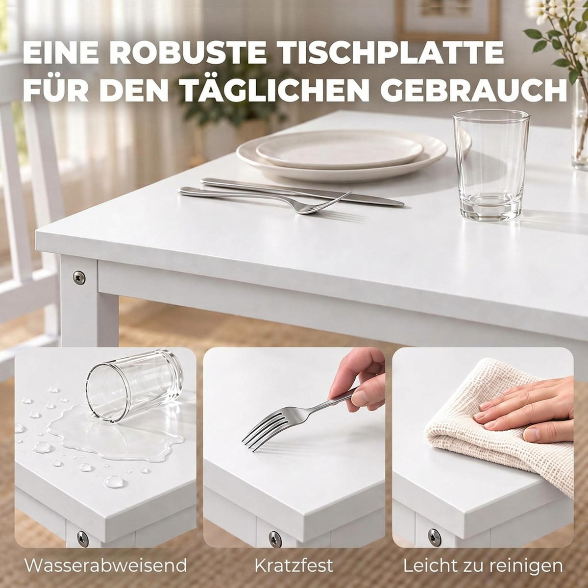 ESSGRUPPE MDF Kohlenstoffstahl Weiß - Weiß, Holzwerkstoff/Metall (60/75/80cm) - HOMCOM