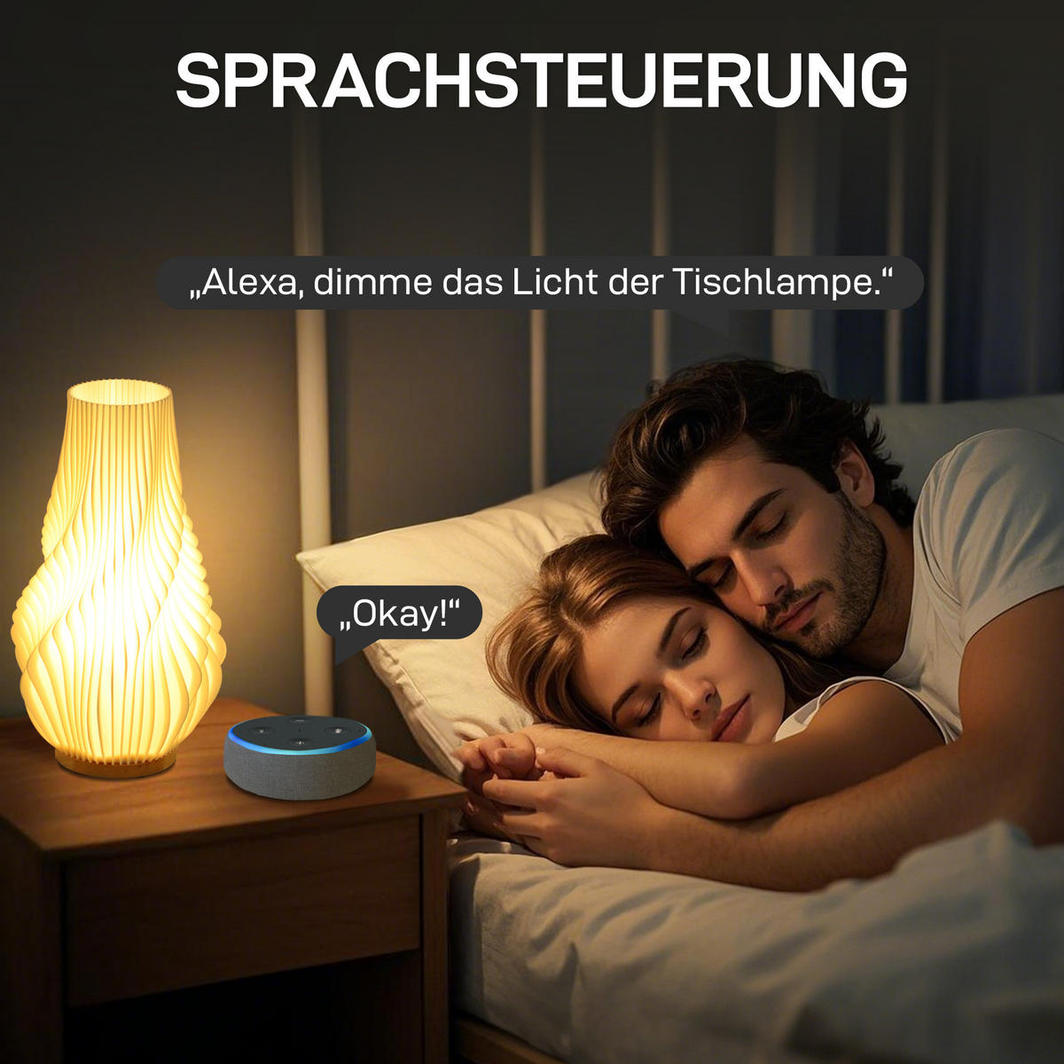 TISCHLAMPE mit 3D-Druck, App/Sprachsteuerung, Weiß - Weiß, Holzwerkstoff (20/20/34.5cm) - HOMCOM