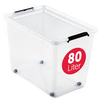 AUFBEWAHRUNGSBOX mit Deckel 80l - 1er Set - Transparent, Kunststoff (39/43/58cm) - BOXXivo