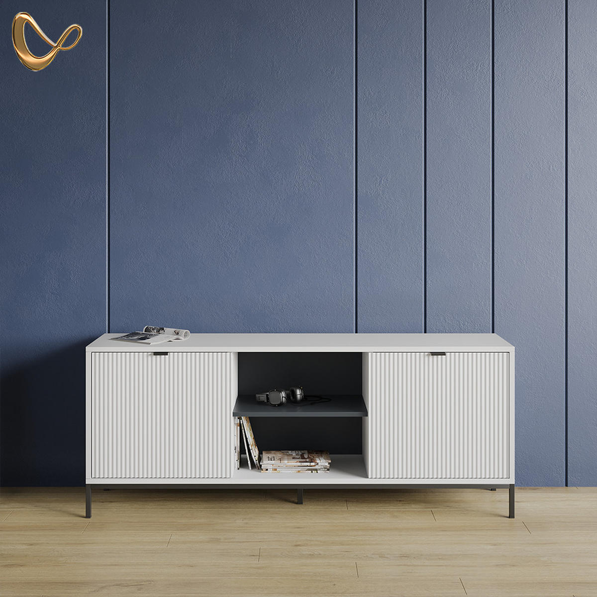 LOWBOARD Aterno Weiß 150 x 60 cm mit 2 Türen - Weiß, Holzwerkstoff (150/60/40.1cm) - Livinity®