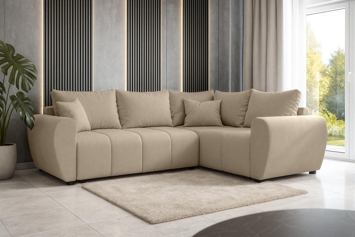 ECKSOFA L Form Malatya MAX Hellbraun 246/145/82 cm stilvolle mit Schlaffunktion R - Hellbraun/Schwarz, Kunststoff/Textil (235/175cm) - AX Living