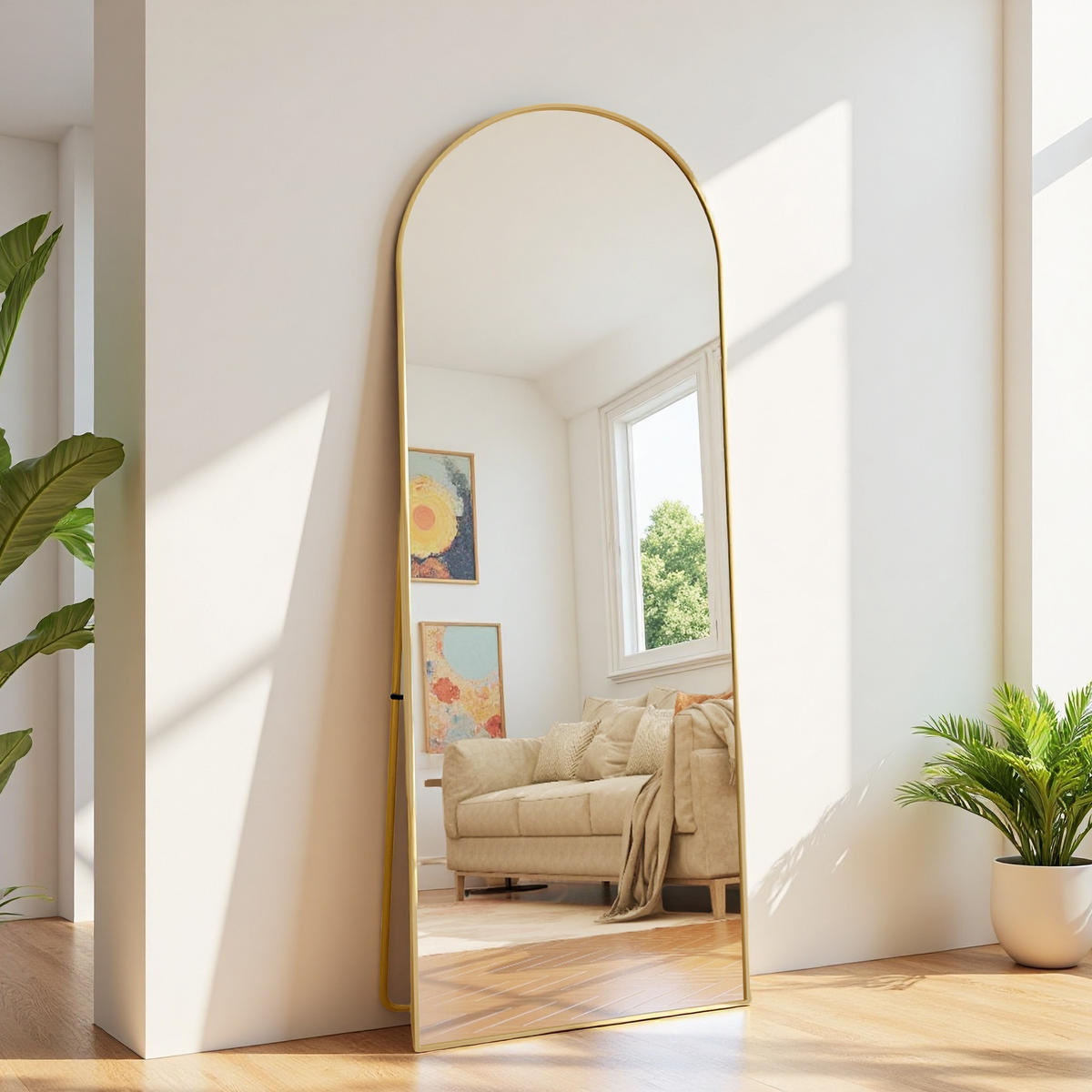 STEHSPIEGEL 63x173cm Gold Aluminiumrahmen Bogenform Freistehend - Gelb, Glas (2/173/63cm) - SHOPENTRA
