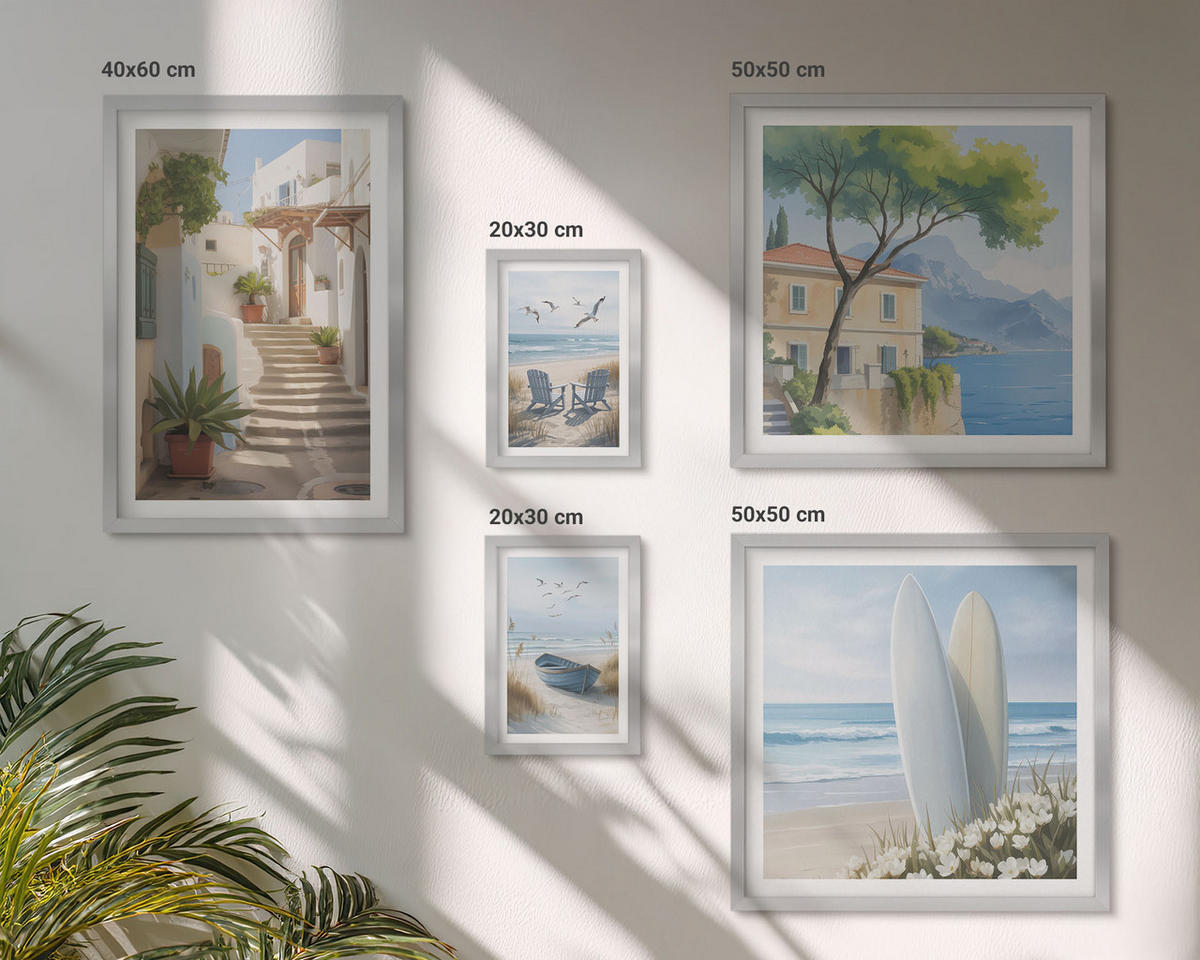 BILDER SET 5er Set - 50x50 cm & 20x30 cm & 40x60 cm Silberner Rahmen - Straßenblumen, Fahrrad bemalt - Silberfarben, Kunststoff (40/60cm) - TULUP