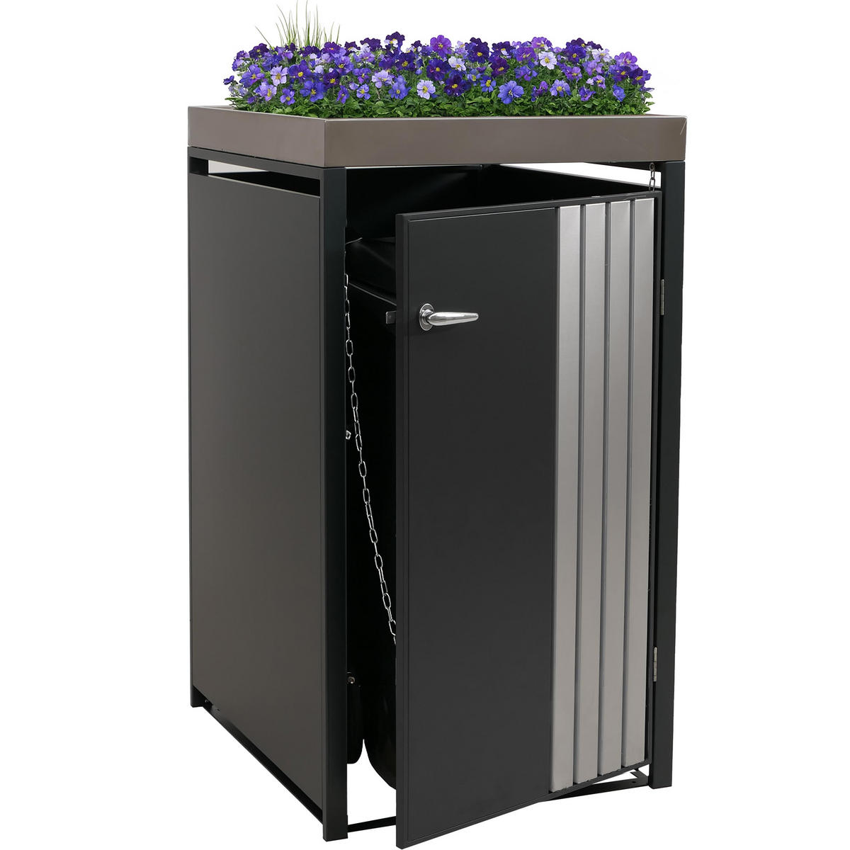 MÜLLTONNENBOX 1er mit Pflanzkasten HxBxT 125x68x84cm Anthrazit Edelstahl - Anthrazit, Metall (68/125/84cm) - PROREGAL