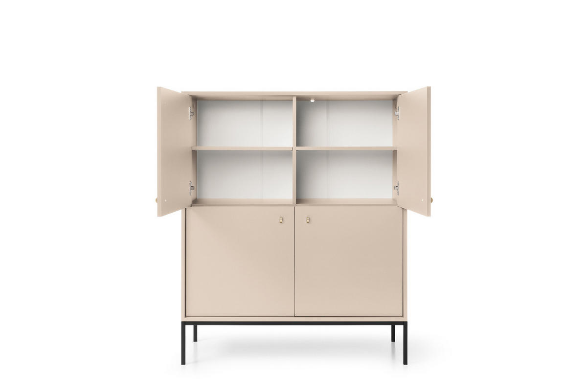 HIGHBOARD Molly Beige, Schwarze Beine, Hochkommode - Beige/Schwarz, Holzwerkstoff/Metall (104/125/39cm) - Bettso