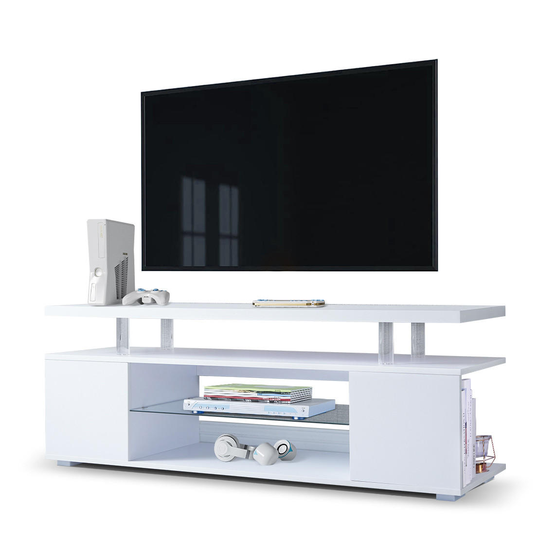 TV-ELEMENT mit LED-Beleuchtung und Stauraum Weiß - Weiß, Holz (40/48/130cm) - Beauniv