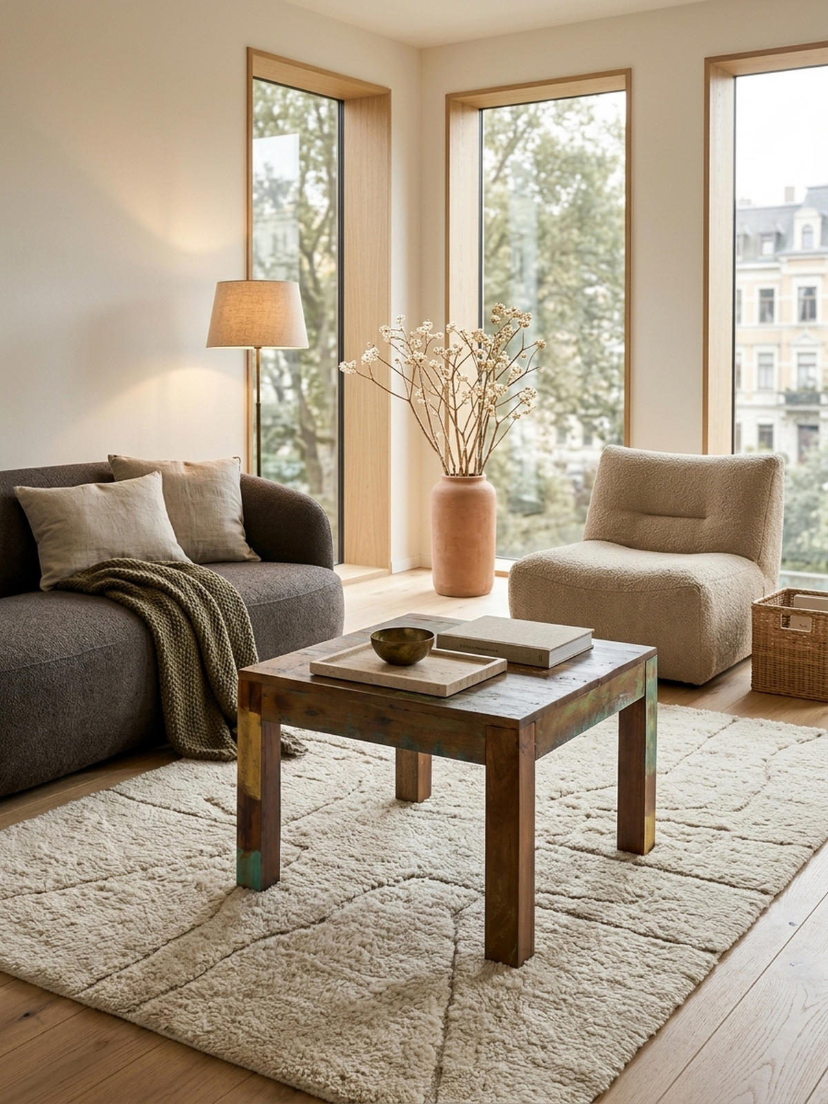 COUCHTISCH aus recyceltem Mango-Holz im Shabby-Chic Stil mit großer Tischplatte, Braun 60x60x47 cm - Braun, Holz (60/60/47cm) - KADIMA DESIGN