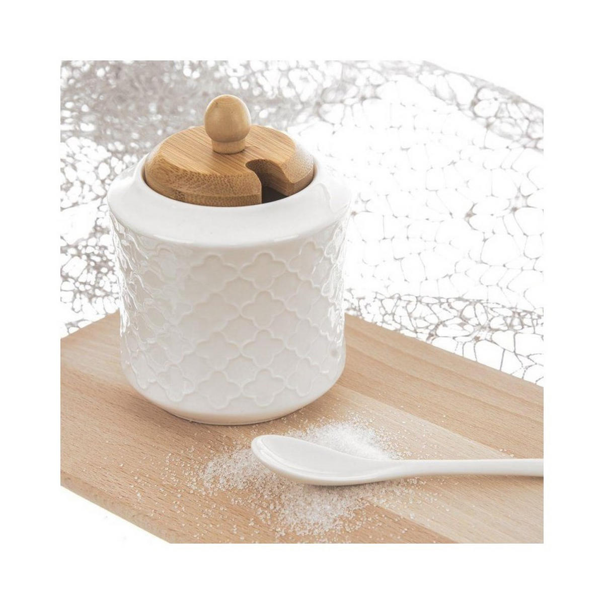ZUCKERDOSE aus Porzellan, Zuckerdose mit Löffel 47762 - Weiß, Keramik (9/11.5cm) - Orion 