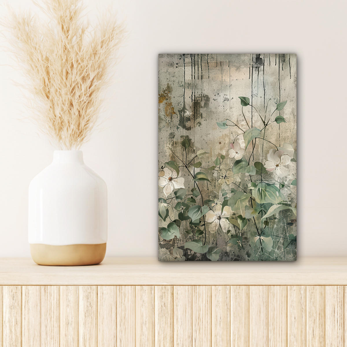 LEINWANDBILD - Blumen - Blätter - Abstrakt - Modern - 20x30 - Bilder - Grau, Textil (20/30cm) - MuchoWow