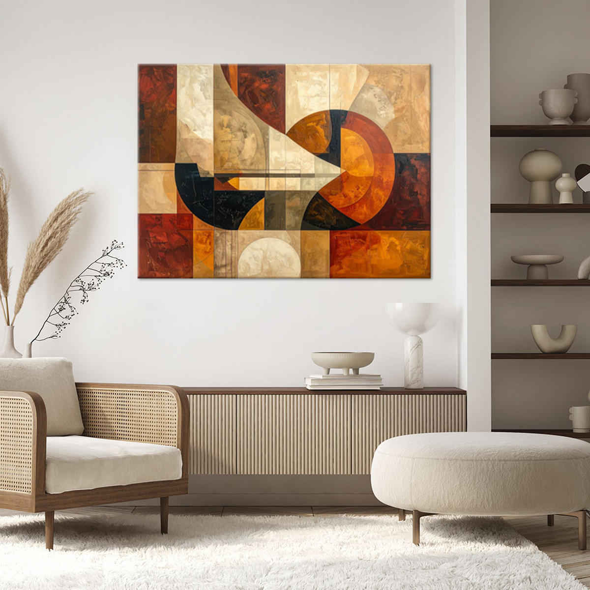 BILD auf Leinwand, Geometrische Abstraktion in warmen Braun- und Ockertönen - Braun, Textil (45/30cm) - Feeby