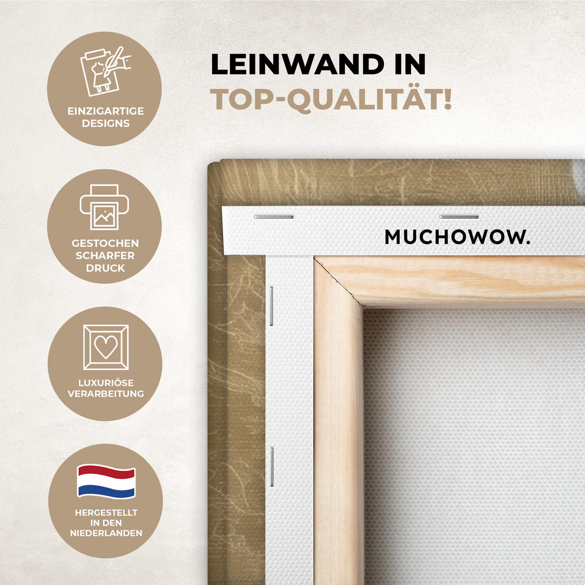 LEINWANDBILD Gesicht - Blumen - Gold - Abstrakt Wandbild Wohnzimmer 50x50 cm - Goldfarben, Textil (50/50cm) - MuchoWow