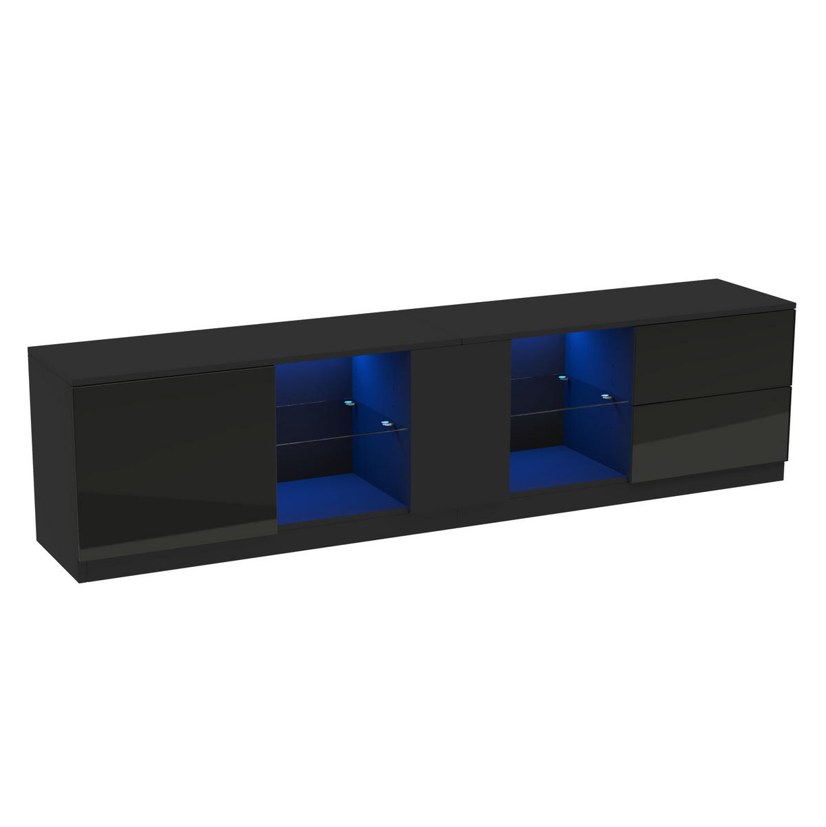 TV-LOWBOARD aus MDF 160x40x52 cm Schwarz mit LED-Beleuchtung, Hochglanzfront und Stauraum - Schwarz, Holzwerkstoff (160/52/40cm) - Modfu